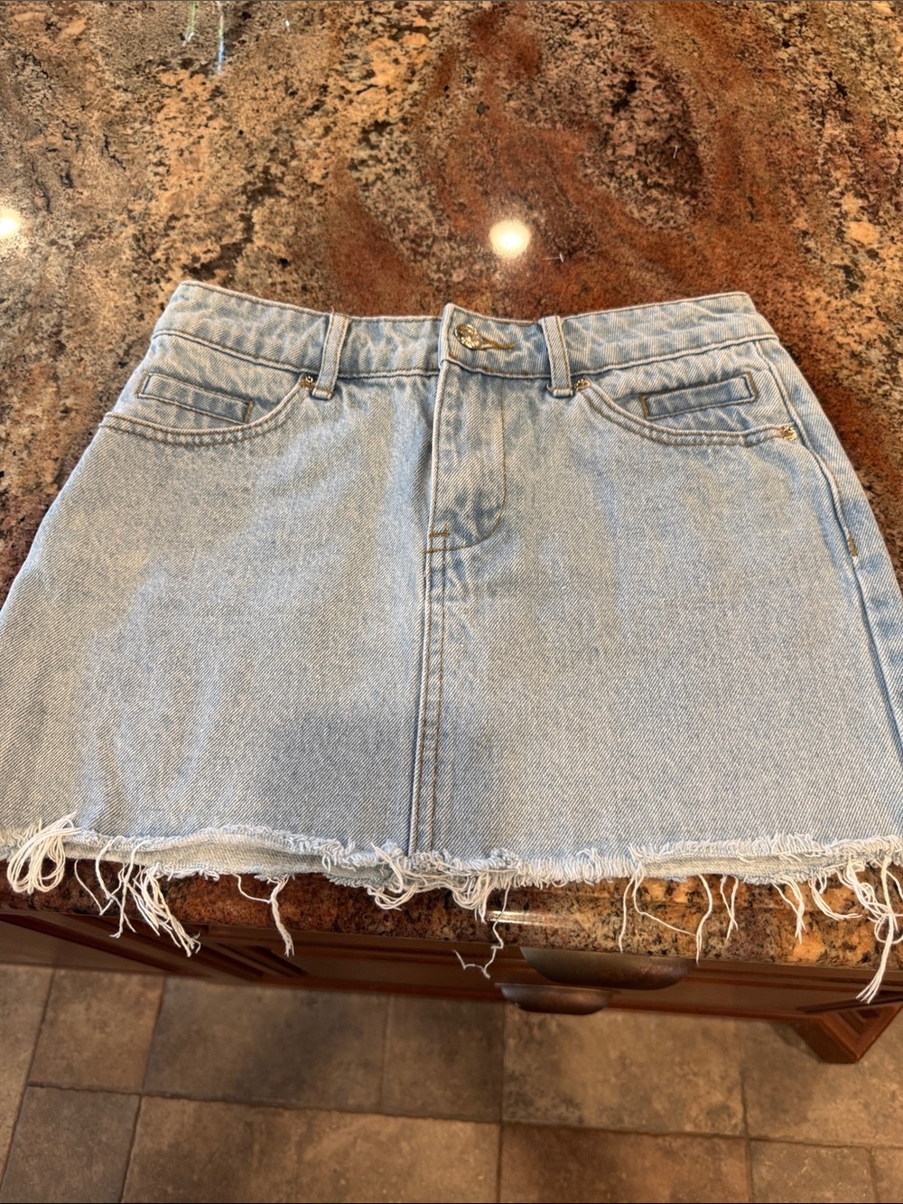 Edikted Light Blue Distressed Denim Mini Skirt